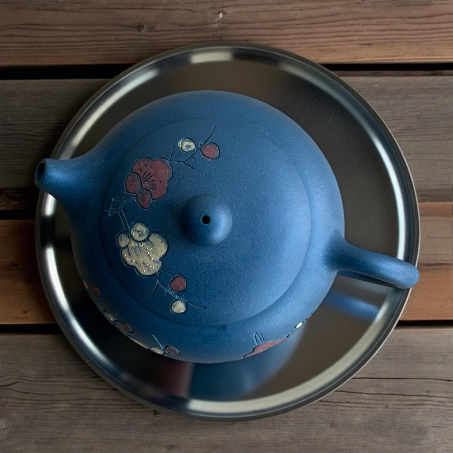 Blue Clay Cherry Blossom Motif Yixing Pot - Northeast Tea House