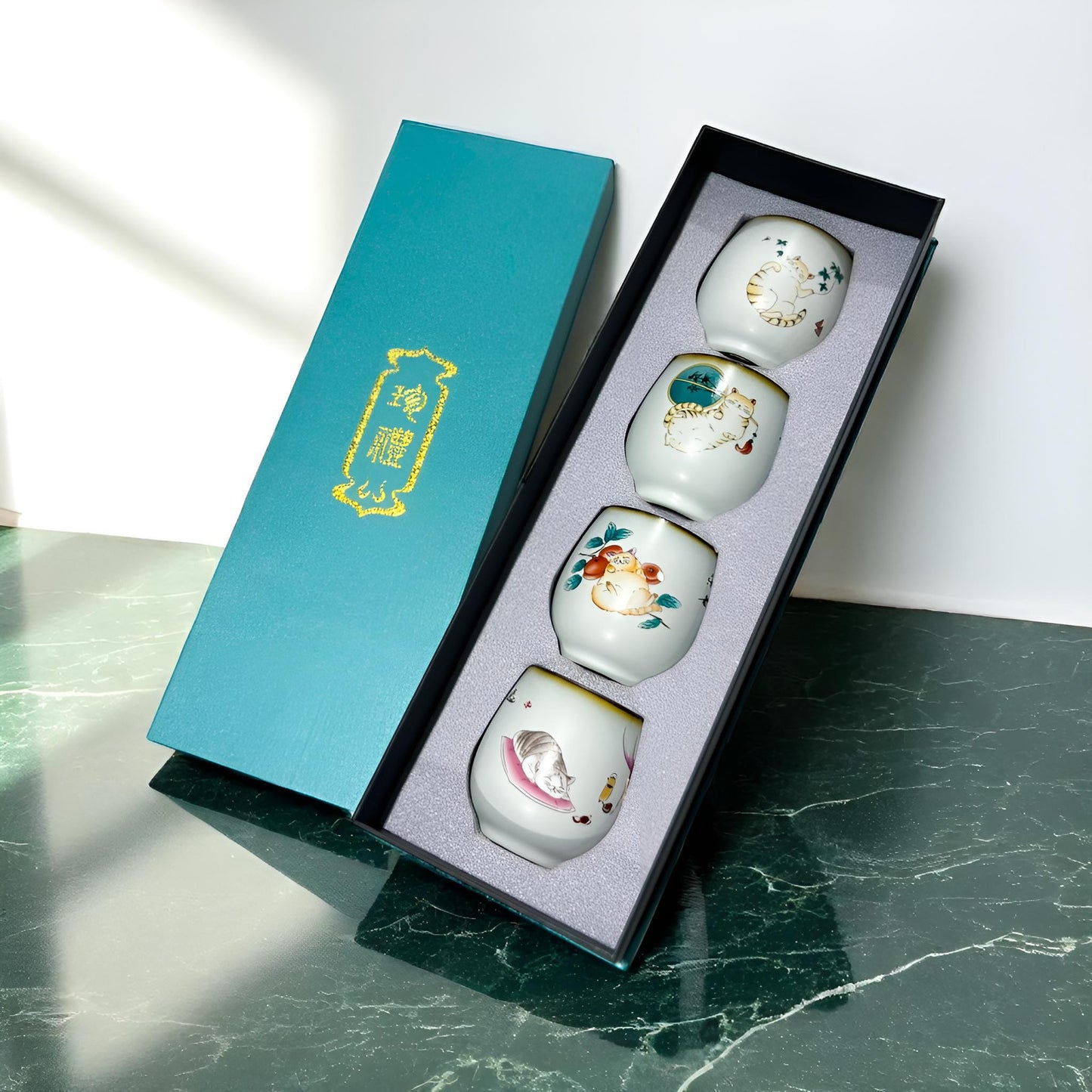 Hand - Painted Cat Tea Cup Set - Northeast Tea House