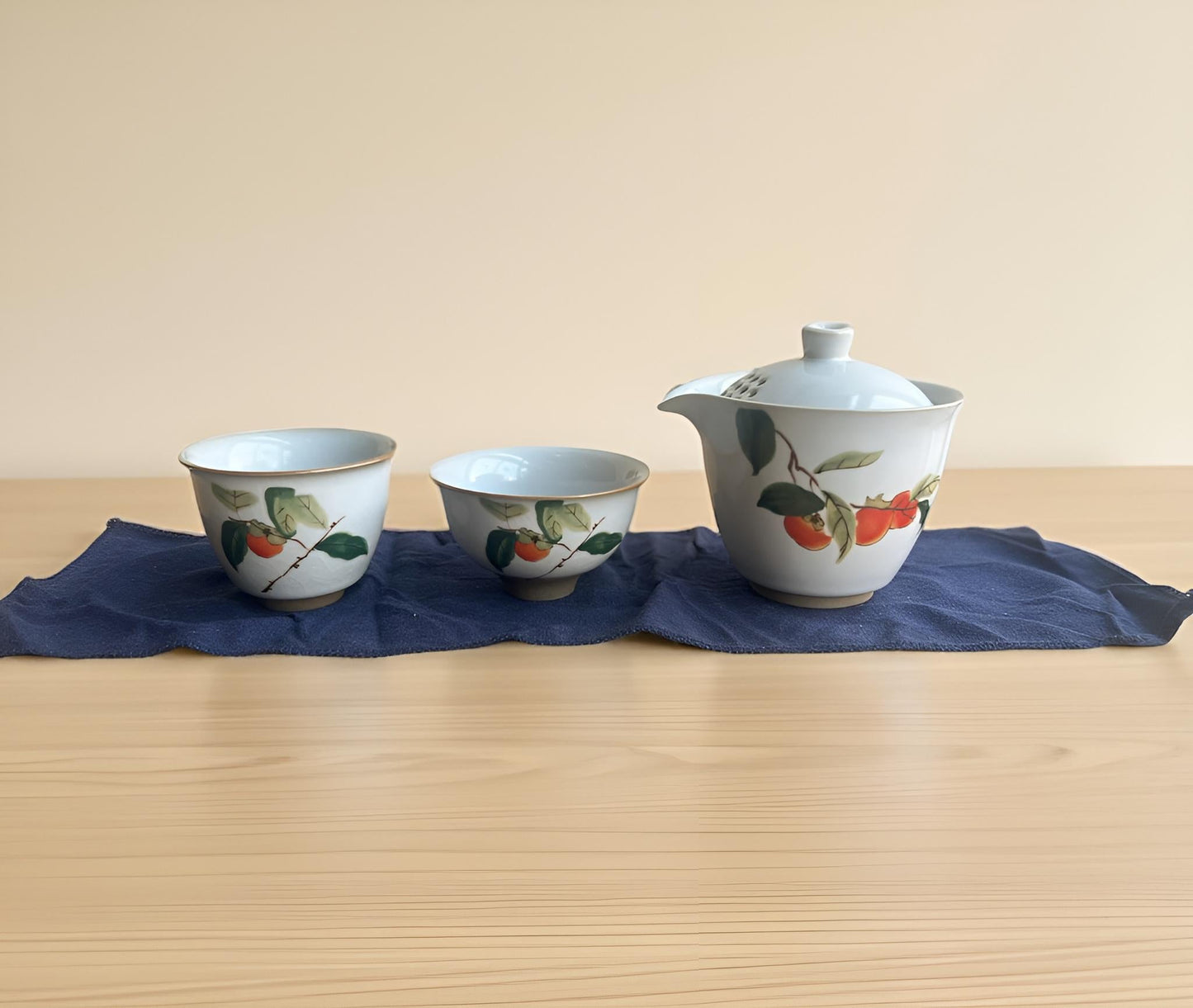 Hand - Painted Persimmon Travel Gaiwan Set - Northeast Tea House