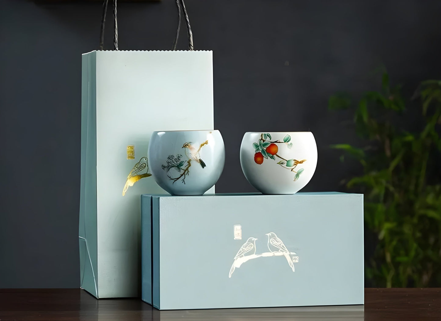 Hand Painted Porcelain Tea Cup Pair - Northeast Tea House