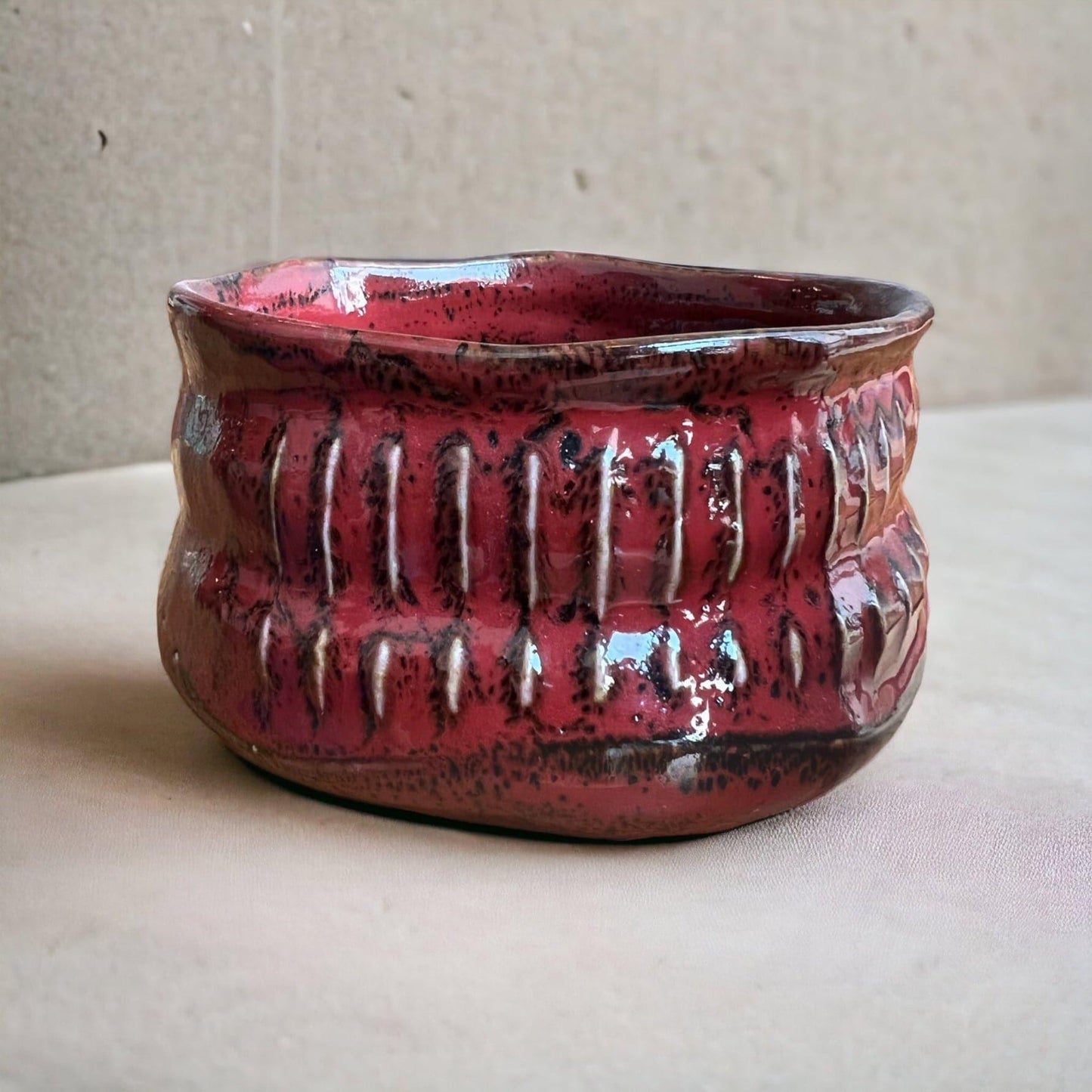 Texturized Red Chawan - Northeast Tea House