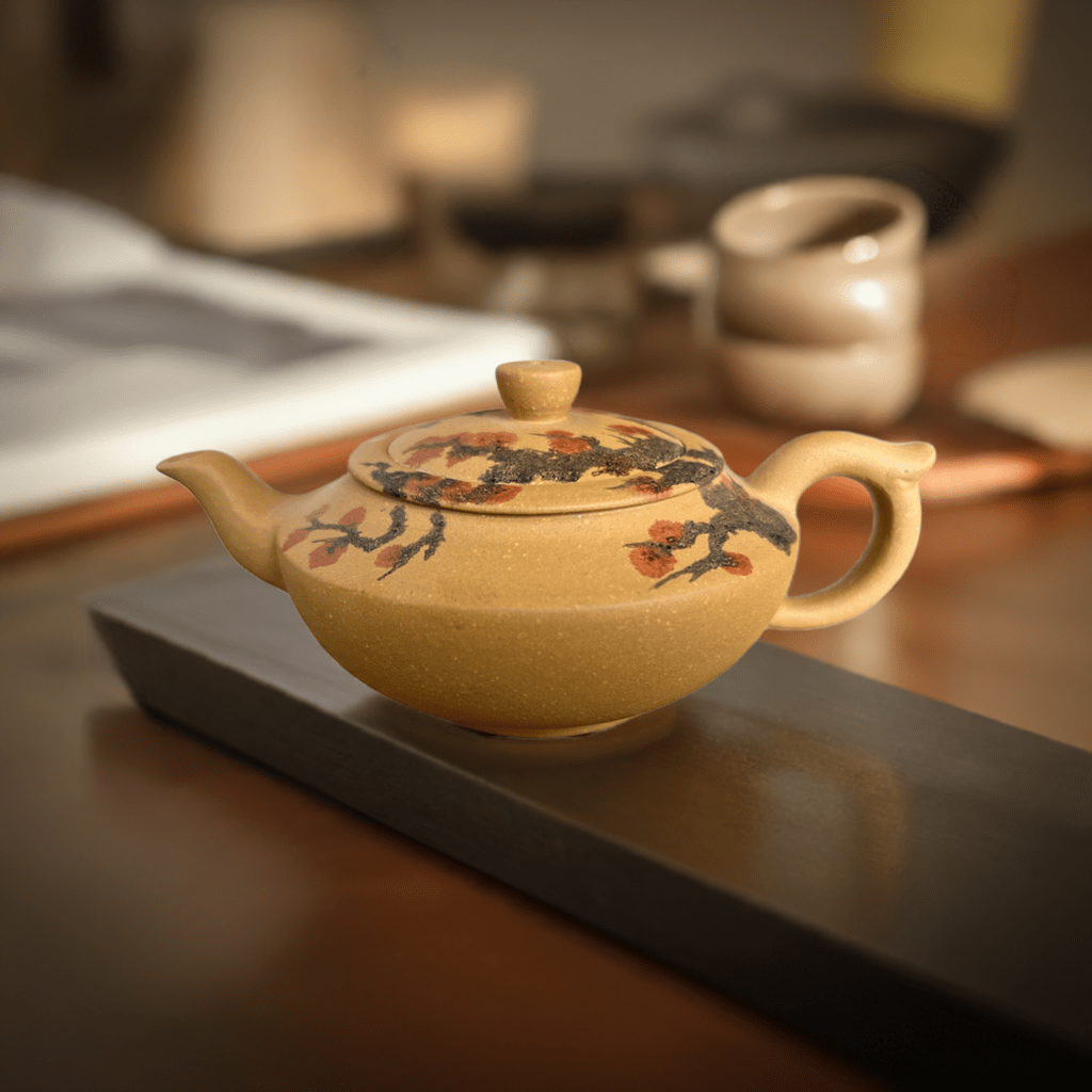 Yellow Yixing Clay "Plum Blossom' Painted Tea Pot - Northeast Tea House