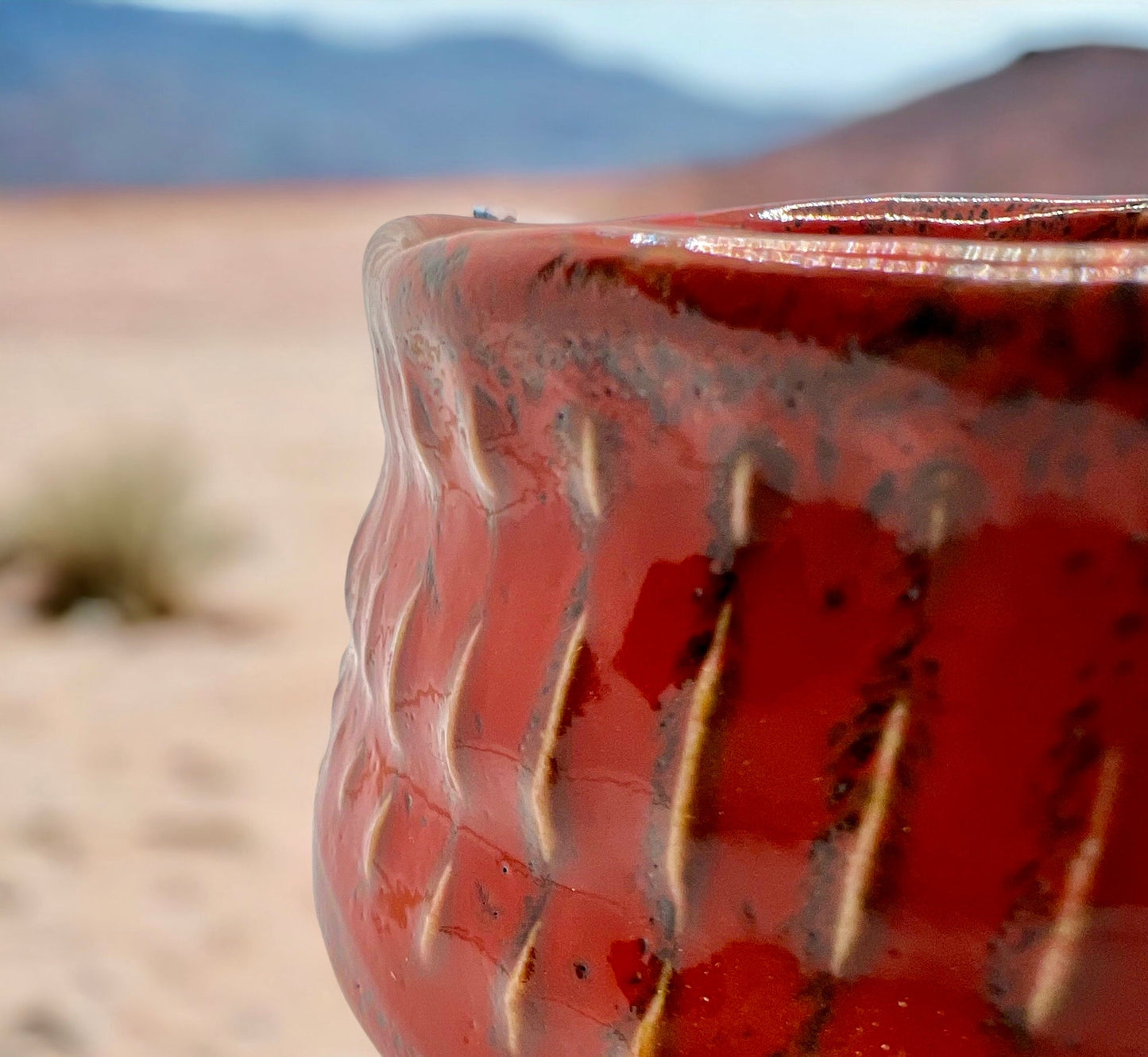 Texturized Red Chawan - Northeast Tea House