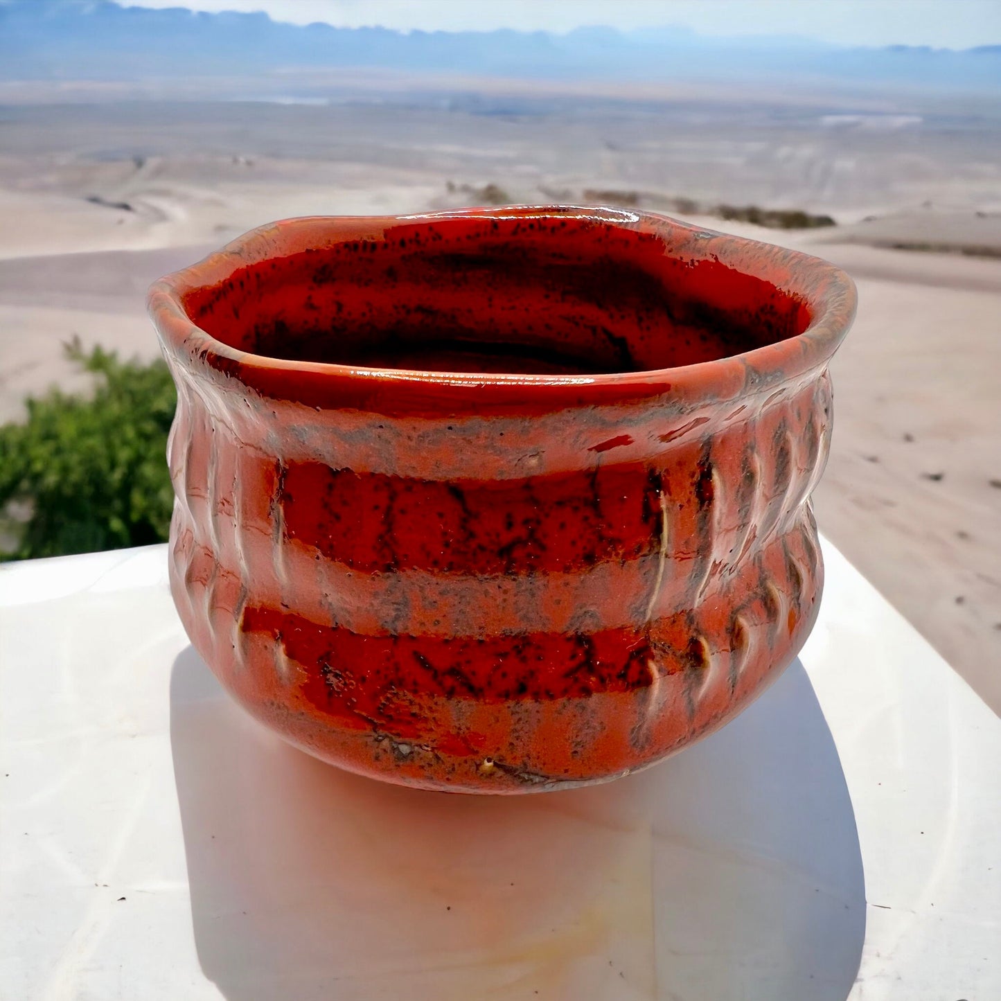 Texturized Red Chawan - Northeast Tea House