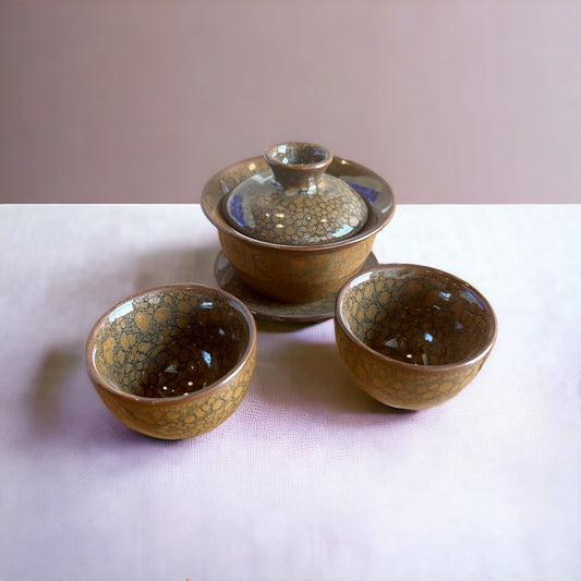 Jianzhan Tortoise Shell Gaiwan and (2) Cups