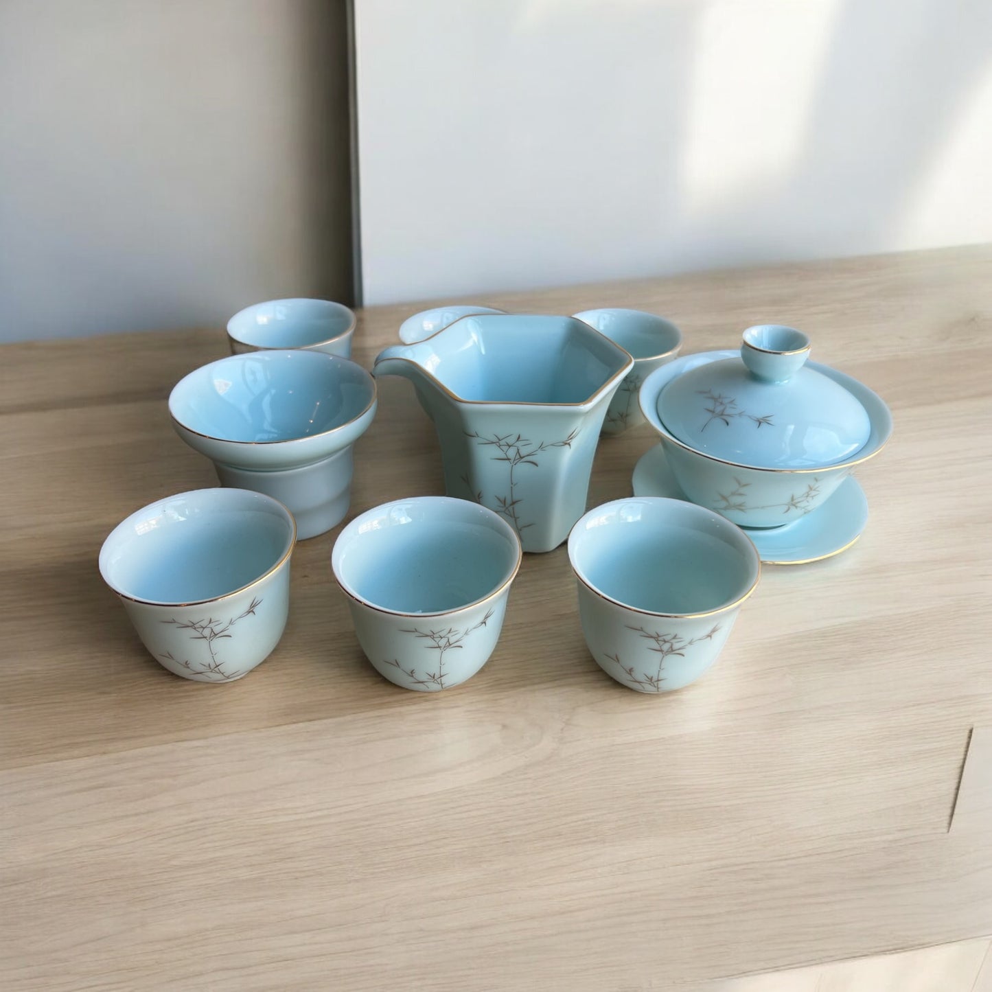 Sky Blue Porcelain Bamboo Tea Set