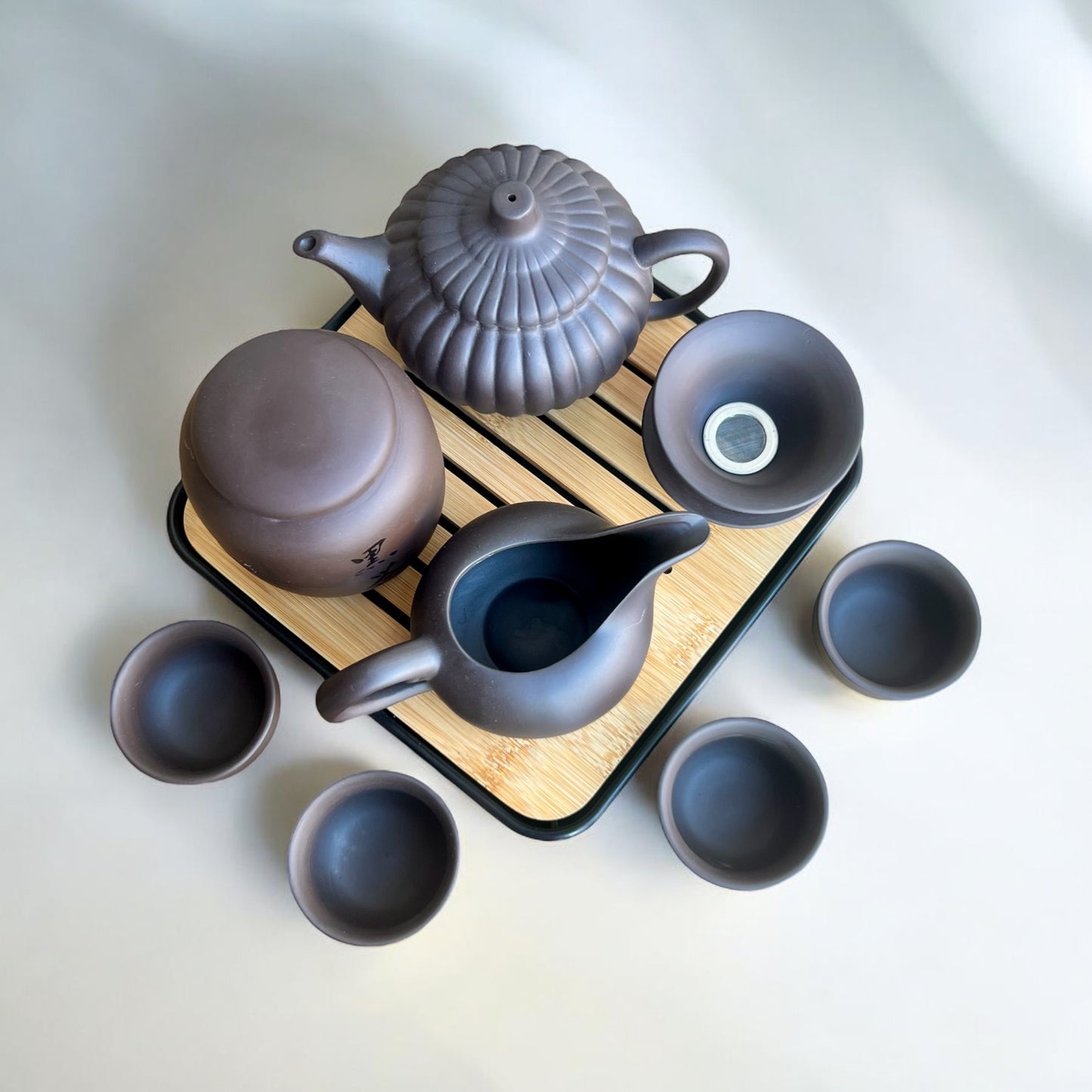 Handmade Purple Clay Tea Set w/ Travel Bag