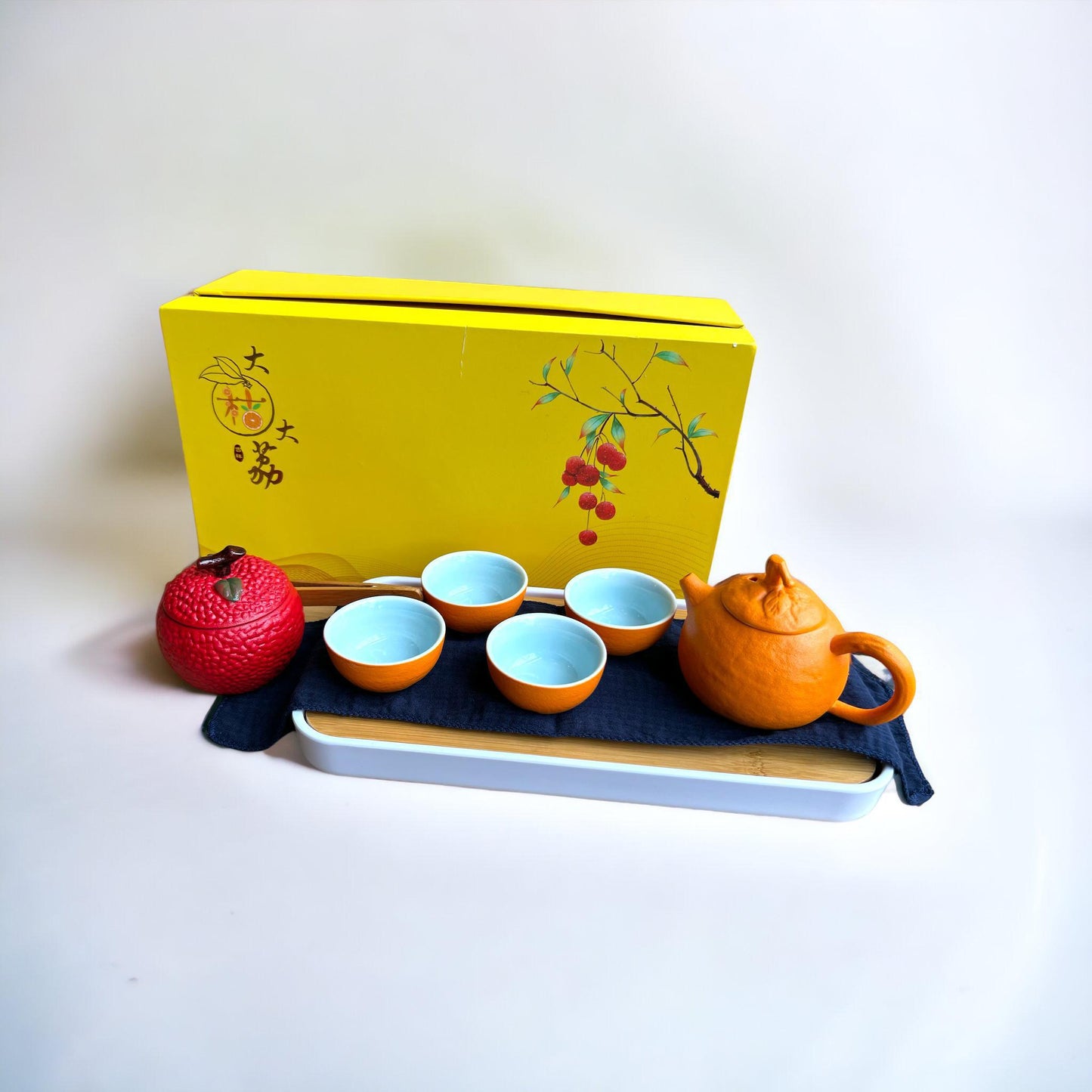 Chinese Fruit Tea Set w/ Tea Tray