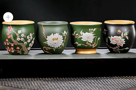 Flower Mud - Painted Purple Clay Cup Set - Northeast Tea House