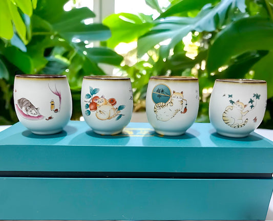 Hand - Painted Cat Tea Cup Set - Northeast Tea House