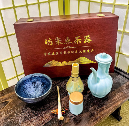 Tenmoku Matcha Gift Set - Leather Box - Northeast Tea House