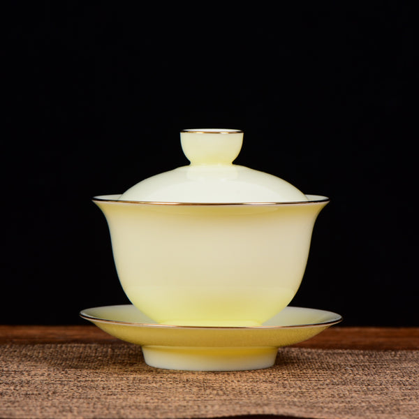Jingdezhen Gold Rimmed “Honey” Porcelain Gaiwan at $25