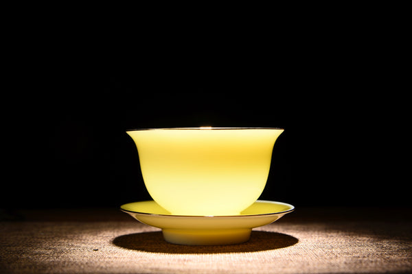 Jingdezhen Gold Rimmed “Honey” Porcelain Gaiwan at $25