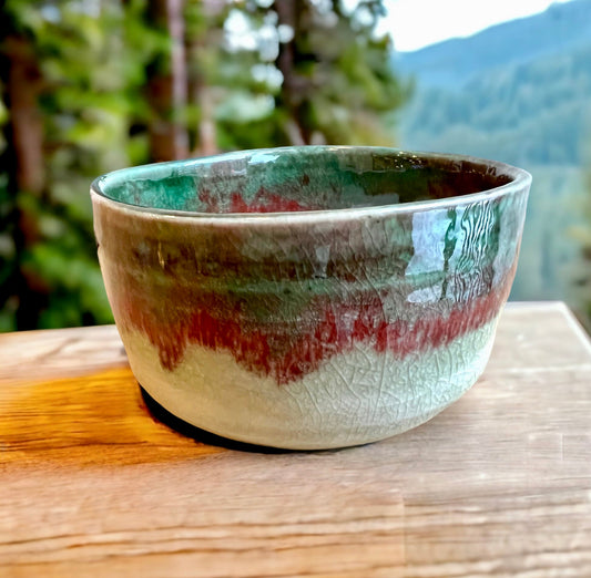 Green and Red Crackle Chawan - Northeast Tea House