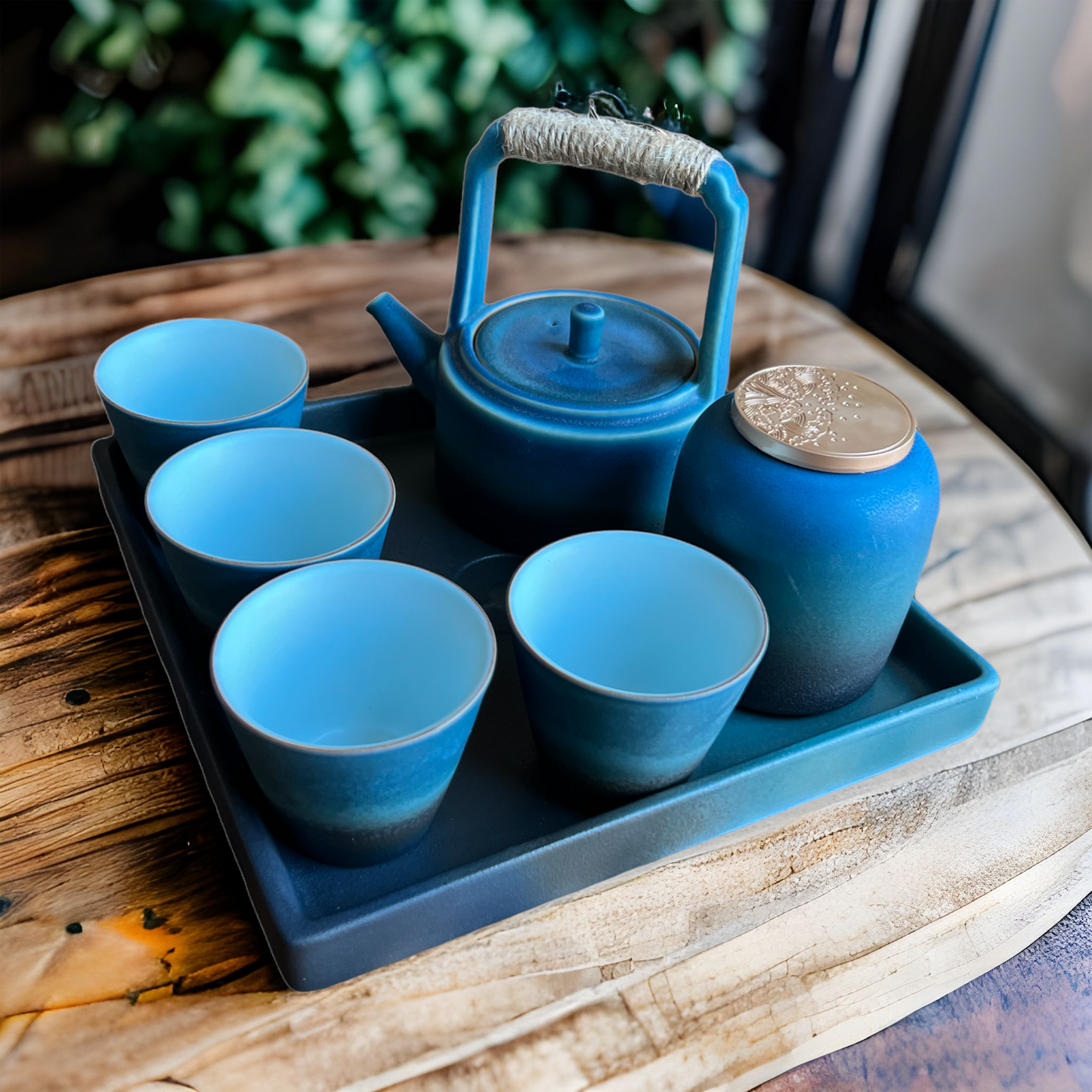 Cyan Ceramic Japanese Tea Set