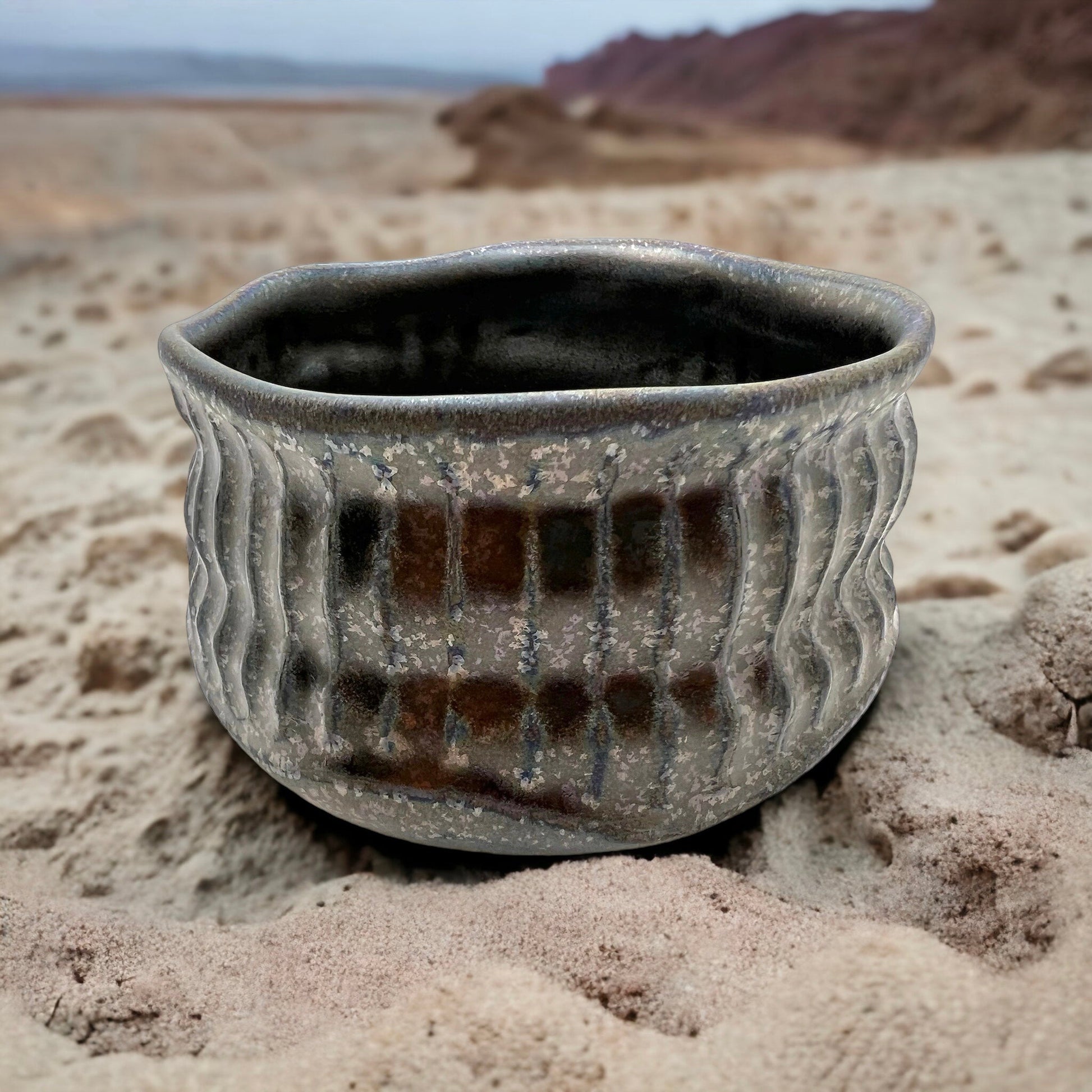 Texturized Black and Blue Chawan - Northeast Tea House